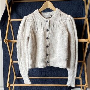 Everlane Cream Knit Button-Up Cardigan Sweater Openwork Detail Size Small